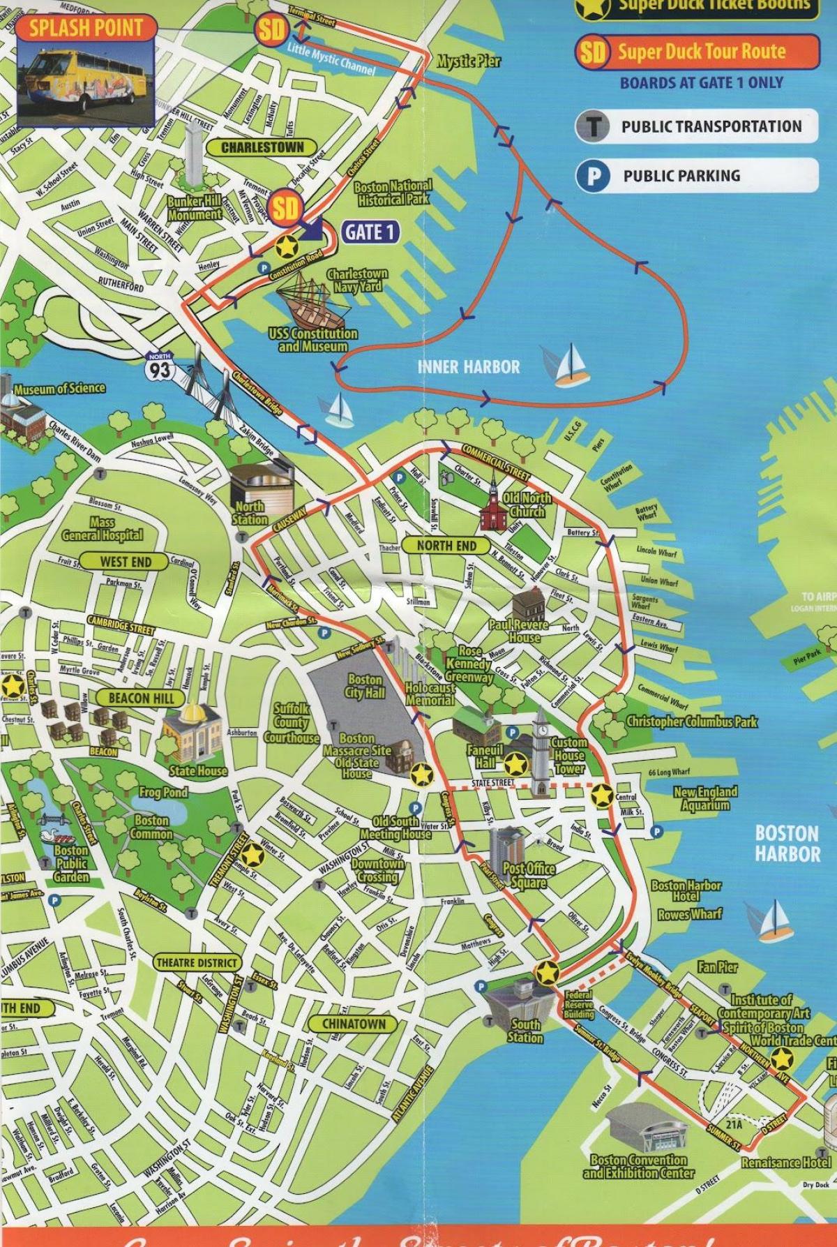 kaart van Boston sightseeing