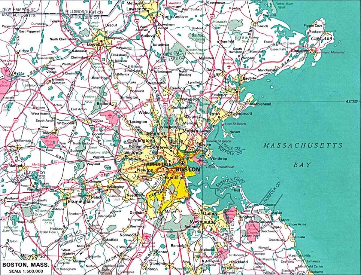 kaart van groter Boston area