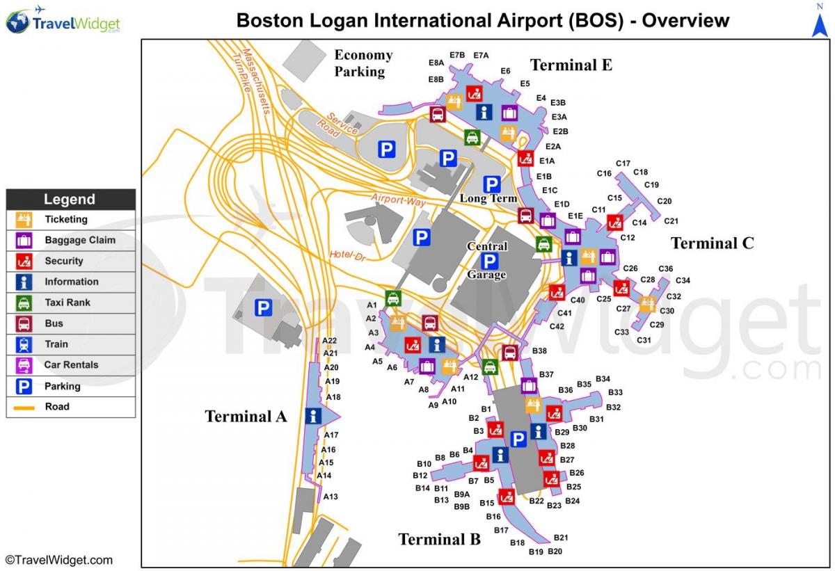 kaart van Boston lughawe