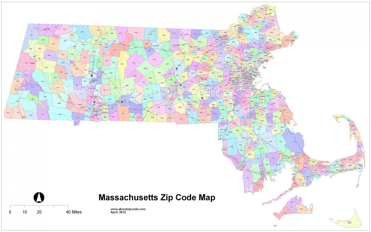zip-kode kaart van Boston
