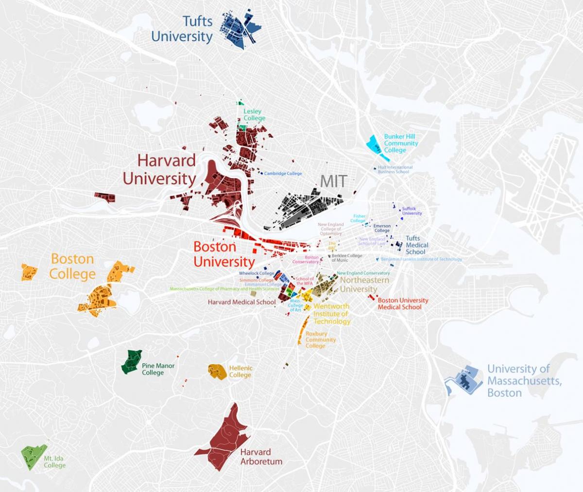 kaart van die universiteit van Boston