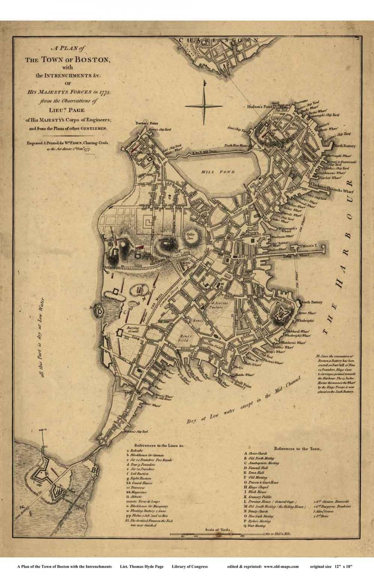 kaart van die historiese Boston