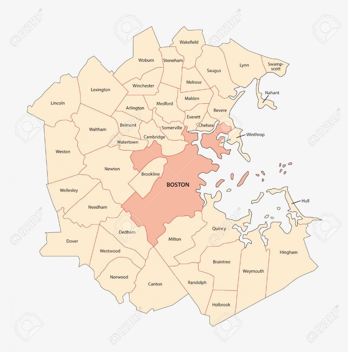 kaart Boston area