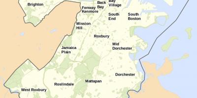 Kaart van Boston en die omliggende gebied